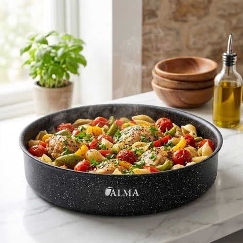ALMA 38cm Marble Non-Stick Round Oven Pan 0638