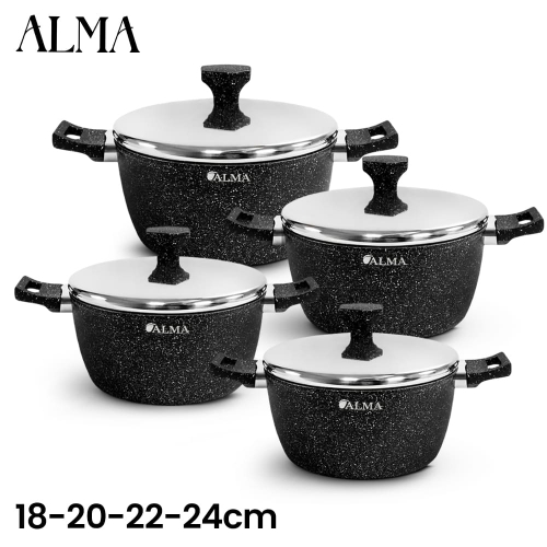 ALMA 8Pcs Marble Induction Forged Granite Cookware Set 18,20,22,24 cm