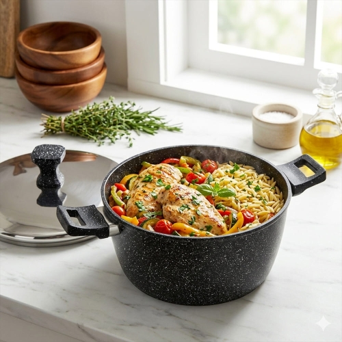 ALMA 8Pcs Marble Induction Forged Granite Cookware Set 18,20,22,24 cm