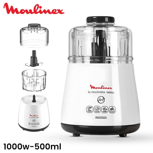 Moulinex DPA141 4 In 1 Mini Electric Meat Mincer &amp; Chopper 1000W 500mL