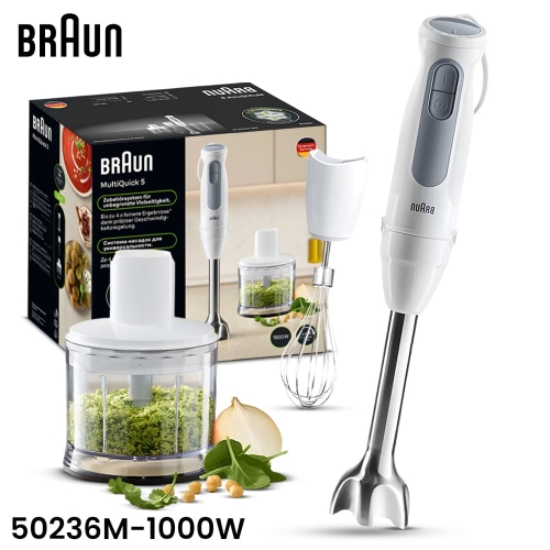 BRAUN Multi Quick MQ50236M 3 In 1 Stainless Steel Hand Blender Set 1000W BRAUN Multi Quick MQ50236M 3 In 1 Stainless Steel Hand Blender Set 1000W