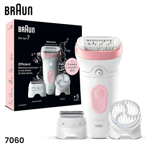 BRAUN Silk-Epil7 SE7060 Rechargeable Epilator Hair Remover With 5 Extras BRAUN Silk-Epil7 SE7060 Rechargeable Epilator Hair Remover With 5 Extras