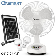 OSmart 12" 6V Rechargeable Fan With Solar Panel 3W & 2 Bulbs OS10104 