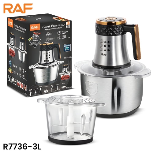 RAF R7736 2 in 1 Stainless Steel & Glass Food Processor 3L 300W RAF R7736 2 in 1 Stainless Steel & Glass Food Processor 3L 300W