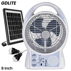 8" 3.2V Multifunctional Solar Fan With 2 LED Bulbs, GD-8029