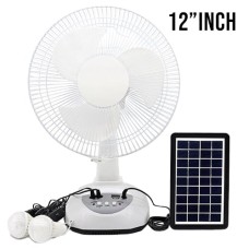 12” 6V Solar Rechargeable Fan With 2 LED Bulbs, GD-8019