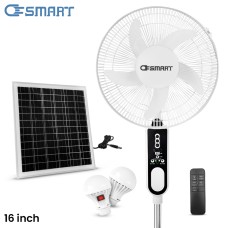 OSmart 16" 11AH Rechargeable Stand Fan With Solar Panel 10W & 2 Bulbs OS10105
