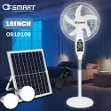 OSmart 16" 35W Rechargeable Stand Fan With Solar Panel & 2 Bulbs OS10106