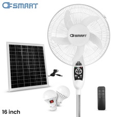 OSmart 16" 12V Rechargeable Stand Fan With Solar Panel & 2 Bulbs OS10106