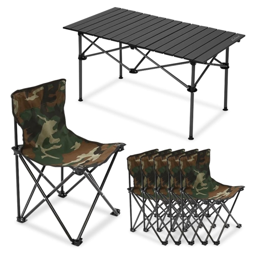 Outdoor Folding Table With 6 Chairs, Army Print 610D Double