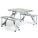 Outdoor Foldable Aluminum One-piece Table With Attached 4 Chairs 