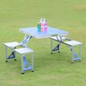 Outdoor Foldable Aluminum One-piece Table With Attached 4 Chairs 