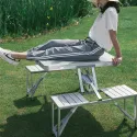 Outdoor Foldable Aluminum One-piece Table With Attached 4 Chairs 