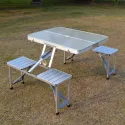 Outdoor Foldable Aluminum One-piece Table With Attached 4 Chairs 