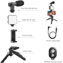 Vlogging & YouTube Video Making Accessories Kit, Tripod Stand, Phone Mount Clip, LED Light & Microphone 