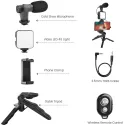 Vlogging & YouTube Video Making Accessories Kit, Tripod Stand, Phone Mount Clip, LED Light & Microphone 