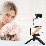 Vlogging & YouTube Video Making Accessories Kit,  Tripod Stand, Phone Mount Clip, LED Light & Microphone 