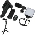 Vlogging & YouTube Video Making Accessories Kit, Tripod Stand, Phone Mount Clip, LED Light & Microphone 