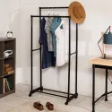 Rolling Garment Rack with Double Hanging Bar 157x75x39cm