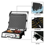 RAF R2687 180° Foldable & Washable Non-Stick Steak Grill Machine With Oil Drawer 2000W 30(L)x32(W) cm
