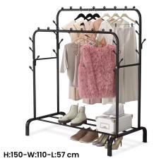 2 Tiers Metal Rail Clothes Hanger TW603 150(H)x110(L)x57(W)cm