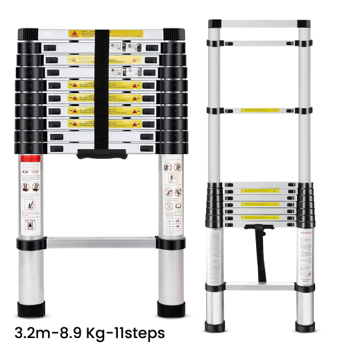 3.2m Multi-uses Extendable Aluminum Straight Ladder 8.5kg 11 Steps