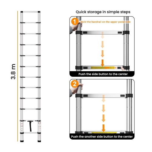 3.8m Multi-uses Extendable Aluminum Straight Ladder 11kg 13 Steps