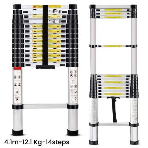4.1m Multi-uses Extendable Aluminum Straight Ladder 12.1kg 14 Steps