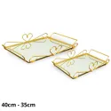 MDA Homes Heart Of Love Serving Tray Gold With Mirror Base, 2pcs 40,35cm