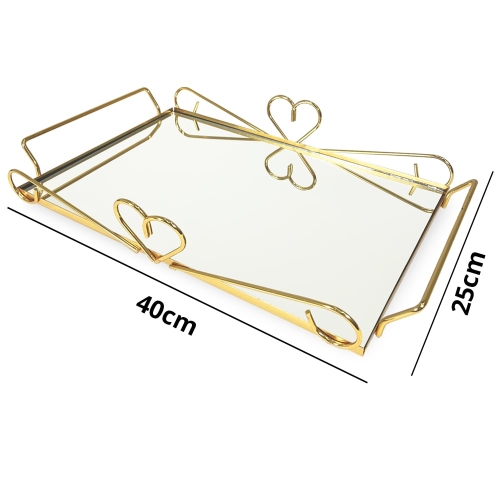 MDA Homes Heart Of Love Serving Tray Gold With Mirror Base, 2pcs 40,35cm