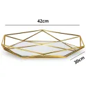 MDA Homes Oval Gold Serving Tray Prizma With Mirror Base 3pcs 42,34,28 cm