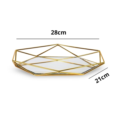 MDA Homes Oval Gold Serving Tray Prizma With Mirror Base 3pcs 42,34,28 cm