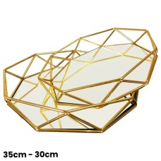 MDA Homes Hexagon Serving Tray Gold With Mirror Base, 2pcs 30,35cm 0073