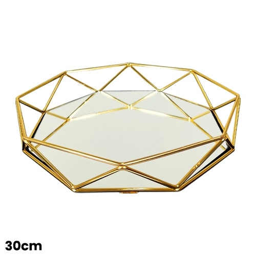 MDA Homes Hexagon Serving Tray Gold With Mirror Base, 2pcs 30,35cm 0073