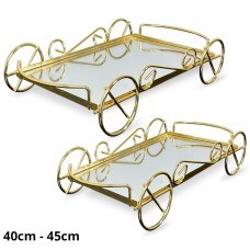MDA Homes Rectangle Gold Serving Tray With Mirror Base, 2pcs 40,45cm 0004