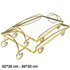 MDA Homes Gold Serving Tray With Mirror Base, 2pcs 36,42cm 0013