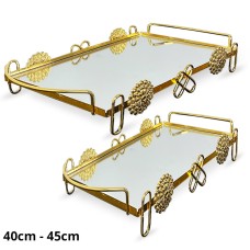 MDA Homes Special Design Gold Serving Tray With Mirror Base, 2pcs 45,40cm