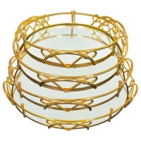 MDA Homes Gold Serving Tray With Mirror Base 4pcs 20,25,30,35cm 1008