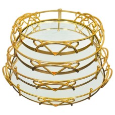 MDA Homes Gold Serving Tray With Mirror Base 4pcs 20,25,30,35cm 1008