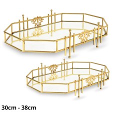 MDA Homes Gold Serving Tray With Mirror Base, 2pcs 30,38cm 0035