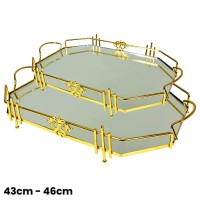 MDA Homes Gold Serving Tray With Mirror Base 2pcs 43,46cm 0067