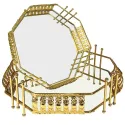 MDA Homes Gold Serving Tray With Mirror Base, 2pcs 25,30cm 0064