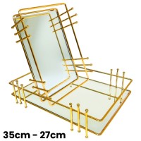 MDA Homes Rectangular Gold Serving Tray, MLA MODEL DIKDORTGEN 2pcs 35,27cm