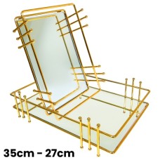 MDA Homes Rectangular Gold Serving Tray, MLA MODEL DIKDORTGEN 2pcs 35,27cm