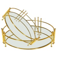 MDA Homes Round Shape Gold Serving Tray, 2pcs 25,30cm 1003