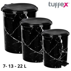 Tuffex Marbled Black Pedal Dustbin Set of 3 Sizes 7,13,22L