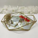 Zeyve Prisma Gold Serving Tray With Mirror Base 3pcs 24, 29, 35 cm