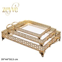 Zeyve Rectangular Serving Tray Set of 3pcs With Mirror Base 39*44*50.5cm