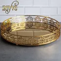 Zeyve Large Laser Lotus Pattern Serving Tray With Mirror Base 36*36*7cm