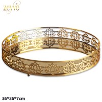 Zeyve Large Laser Lotus Pattern Serving Tray With Mirror Base 36*36*7cm